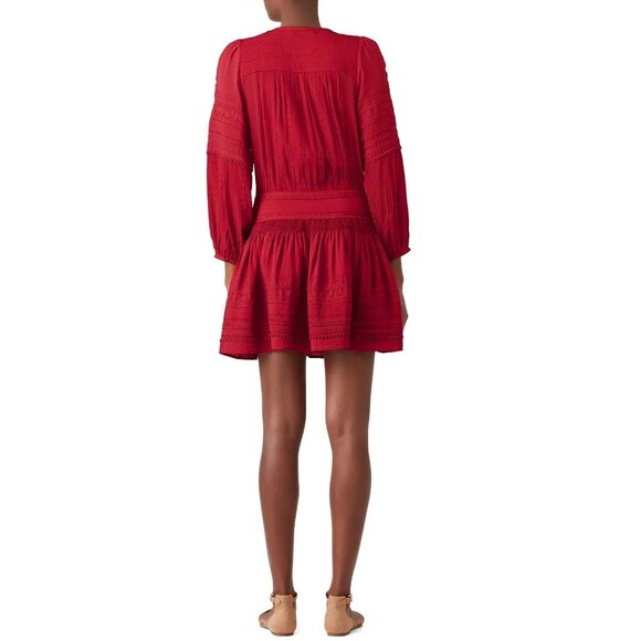 Sea New York Size 4 Red Azzedine Mini Dress Long Sleeve Boho Peasant Flaw - Picture 2 of 16